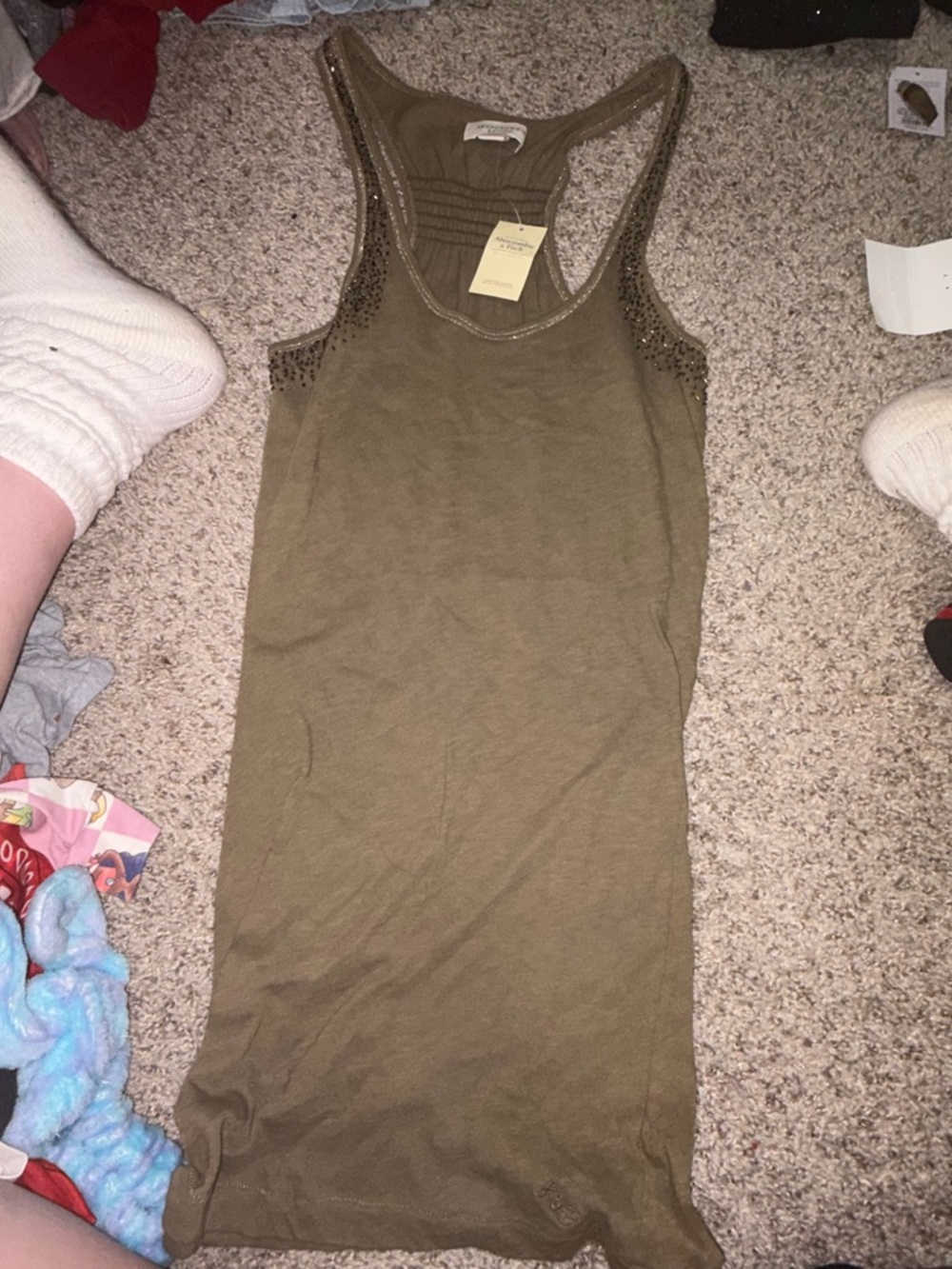 Abercrombie & Fitch Olive Green Racerback Tank with Studded Trim